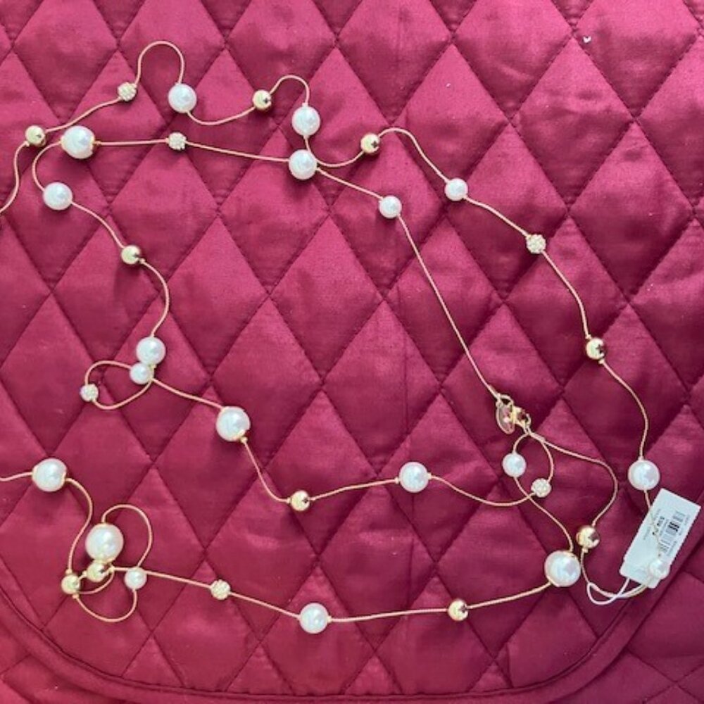 Ann Taylor Gold and White Pearl Necklace with Crystal Balls